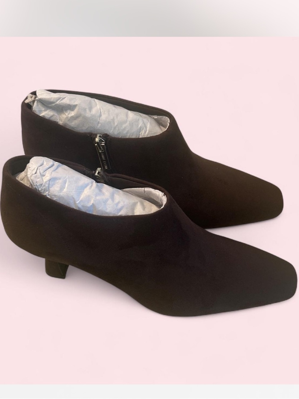 Anne Klein Chocolate Suede Low Heel Ankle Boots